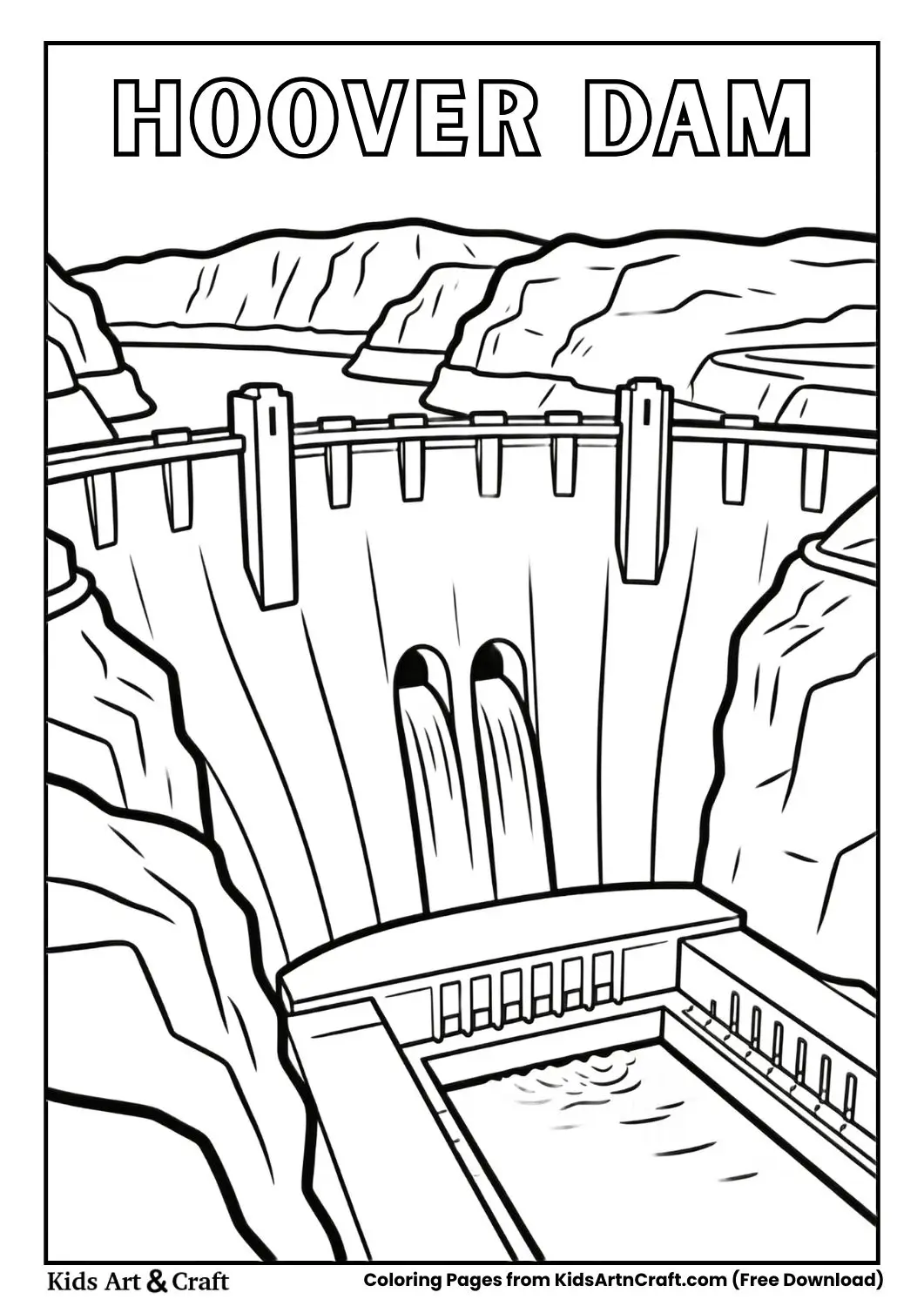 Hoover Dam black and white simple coloring page