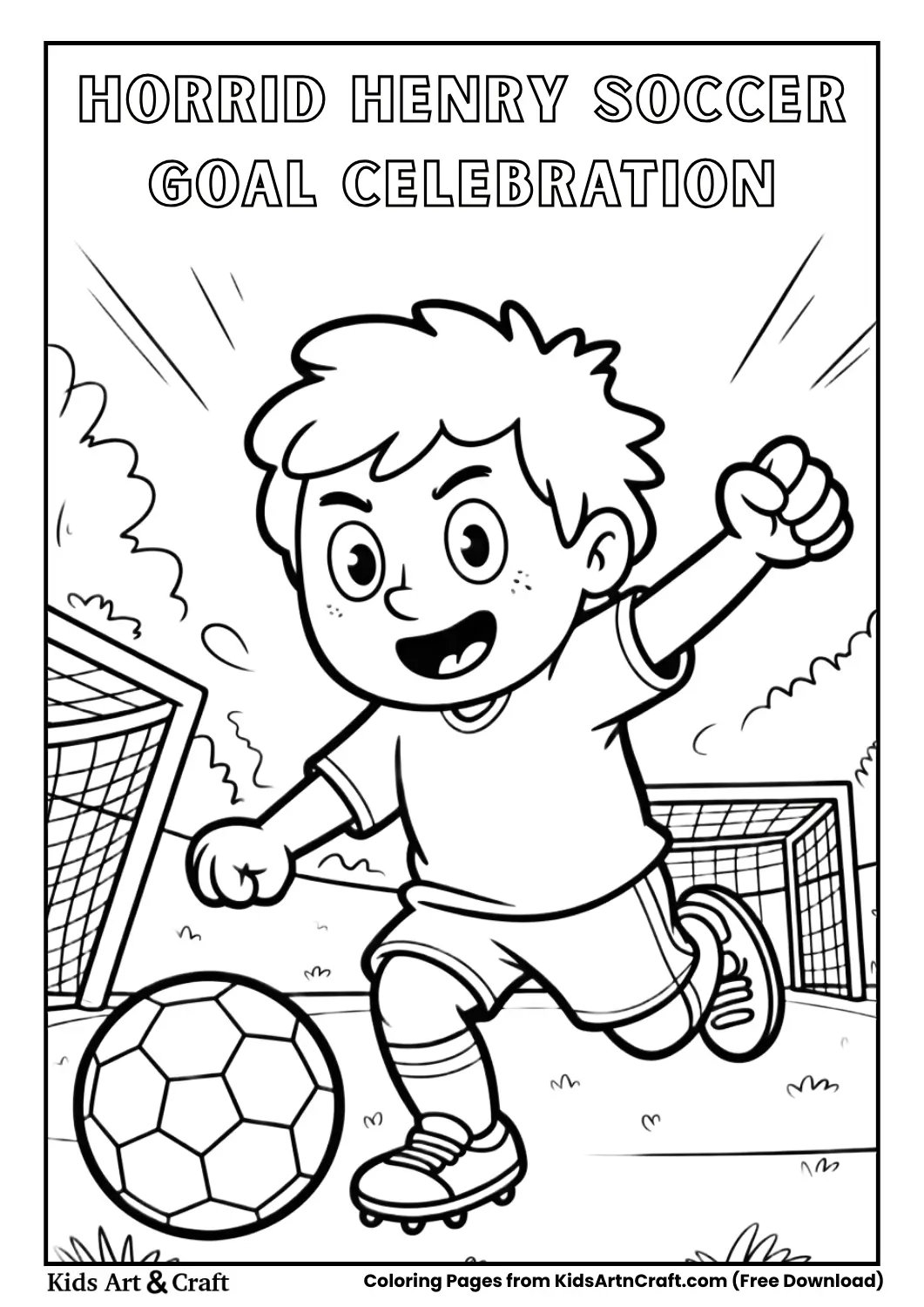 Horrid Henry celebrating soccer goal cartoon coloring page