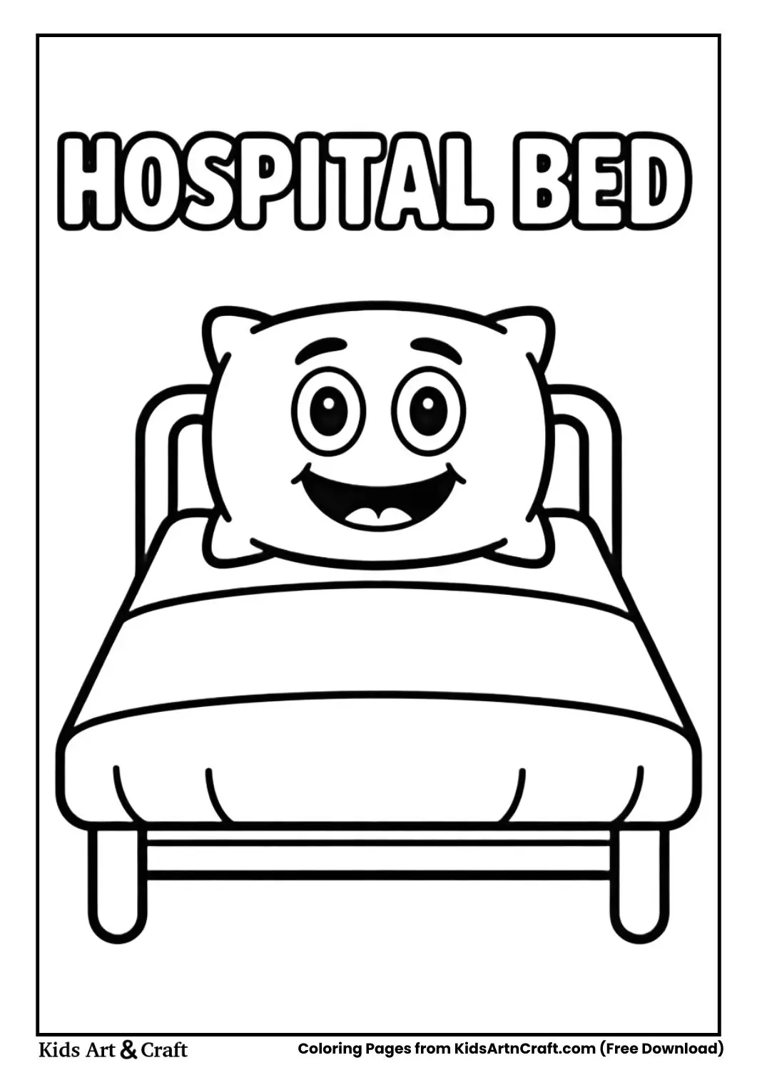 Cartoon hospital bed medical equipment coloring sheet