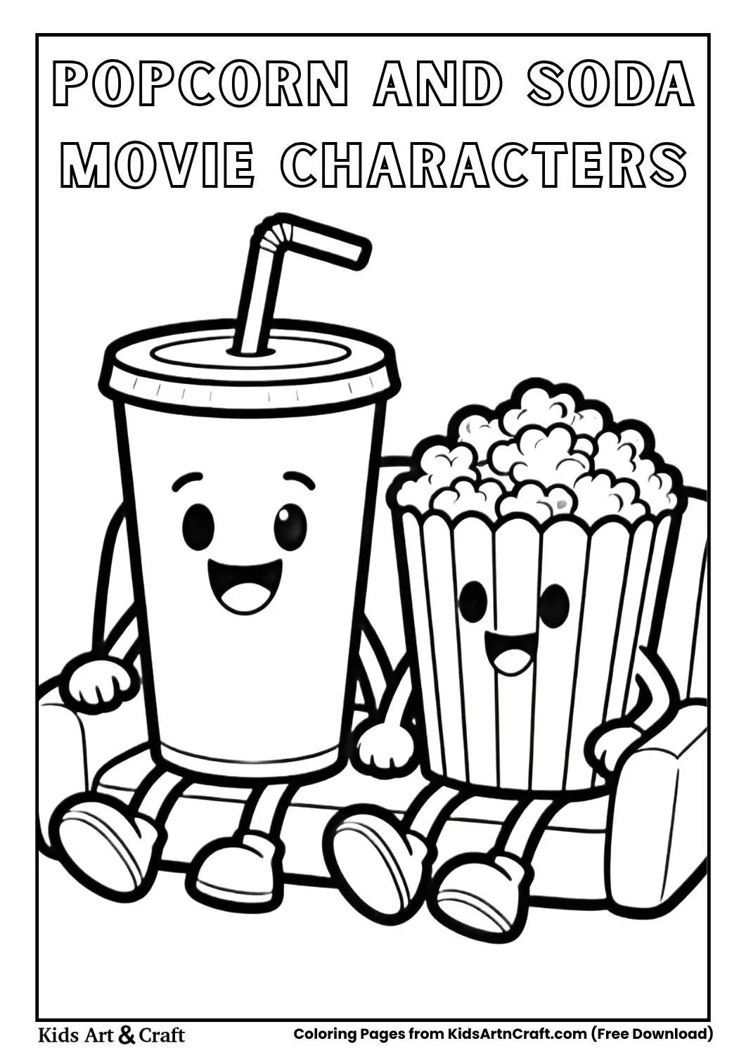 cartoon popcorn and soda watching movie coloring page