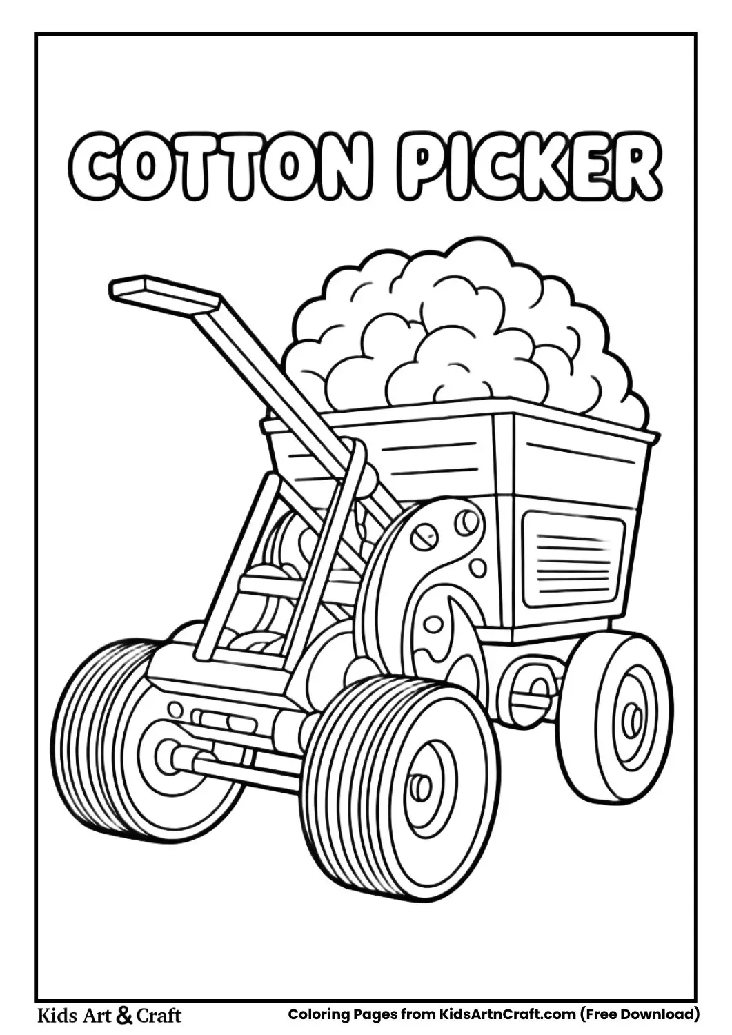 cartoon cotton picker harvesting machine coloring page