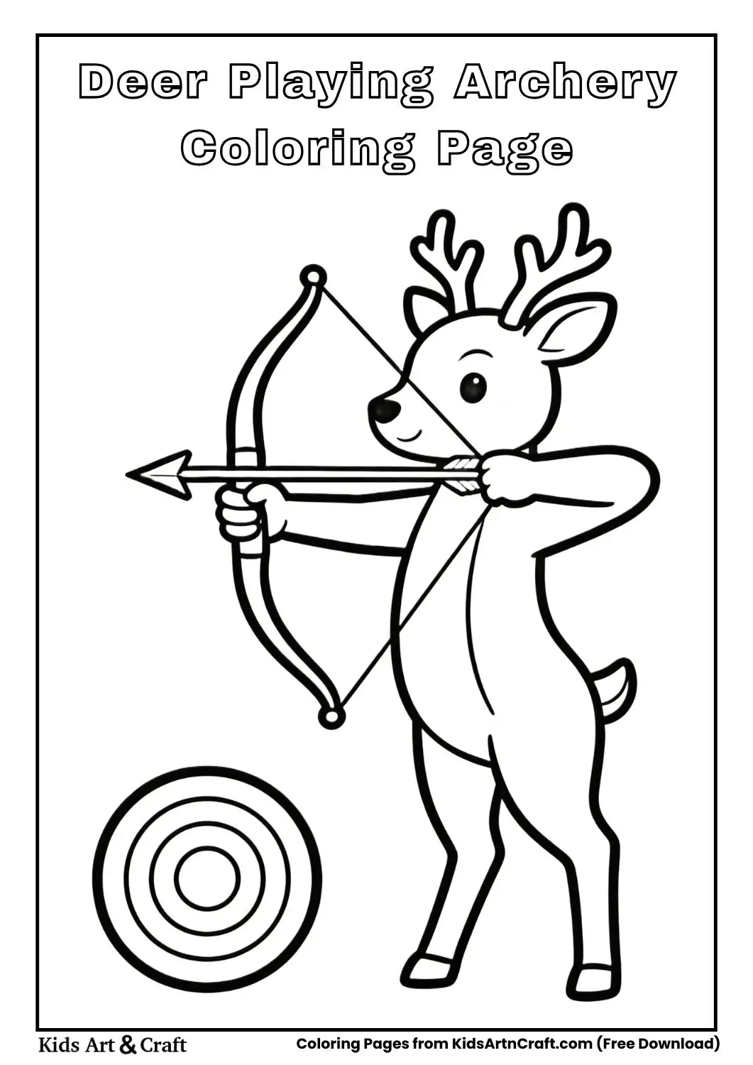 Black and white line drawing of deer aiming arrows at a target