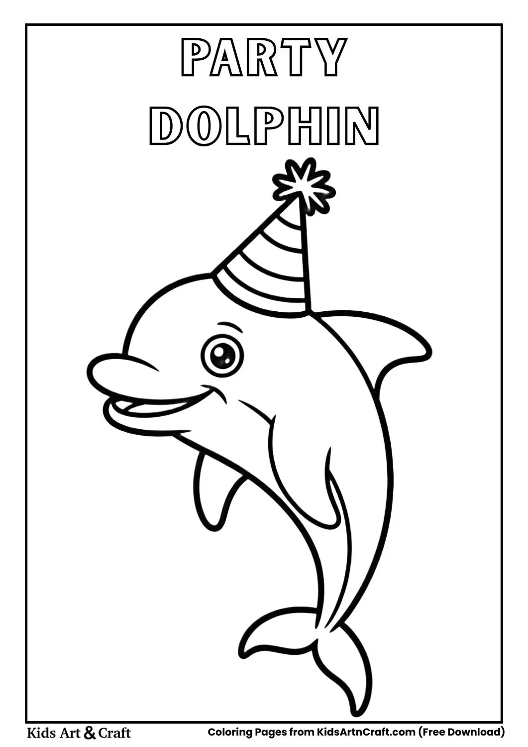 Dolphin wearing party hat coloring page