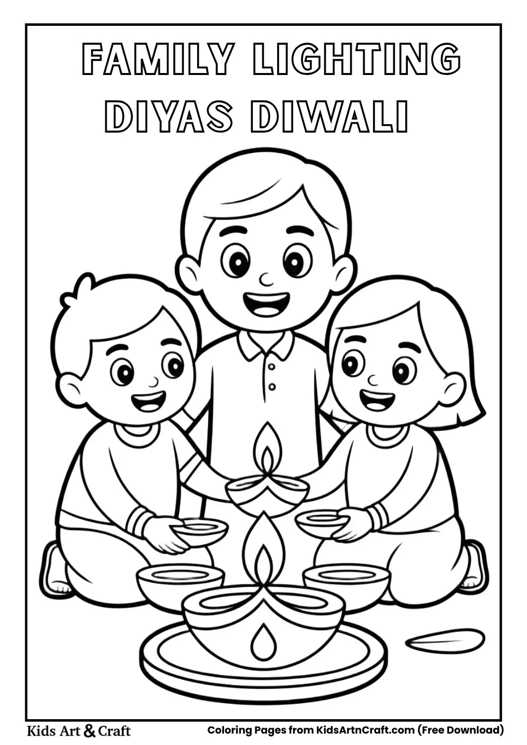 family lighting diyas together coloring page