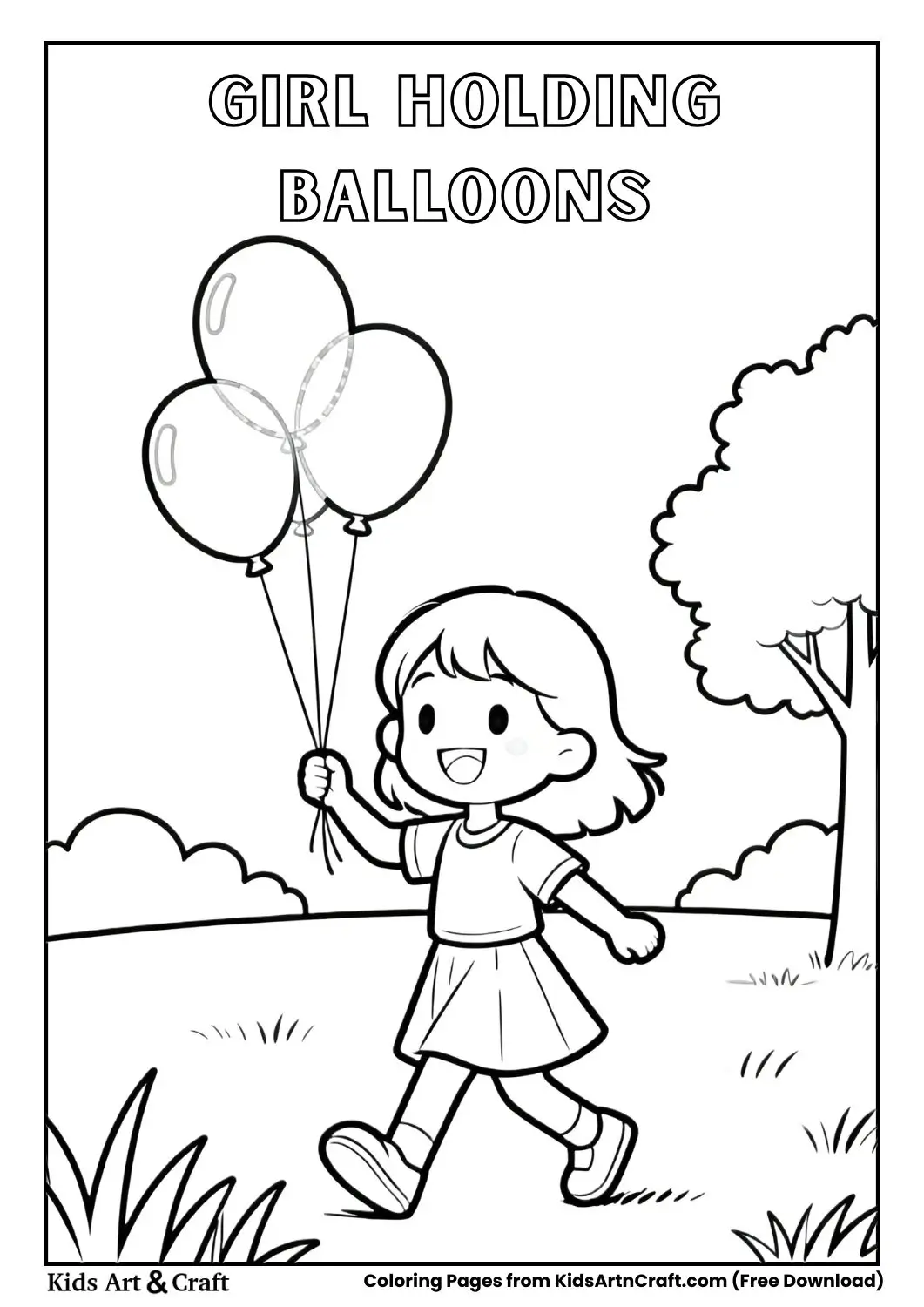 girl holding balloons coloring page