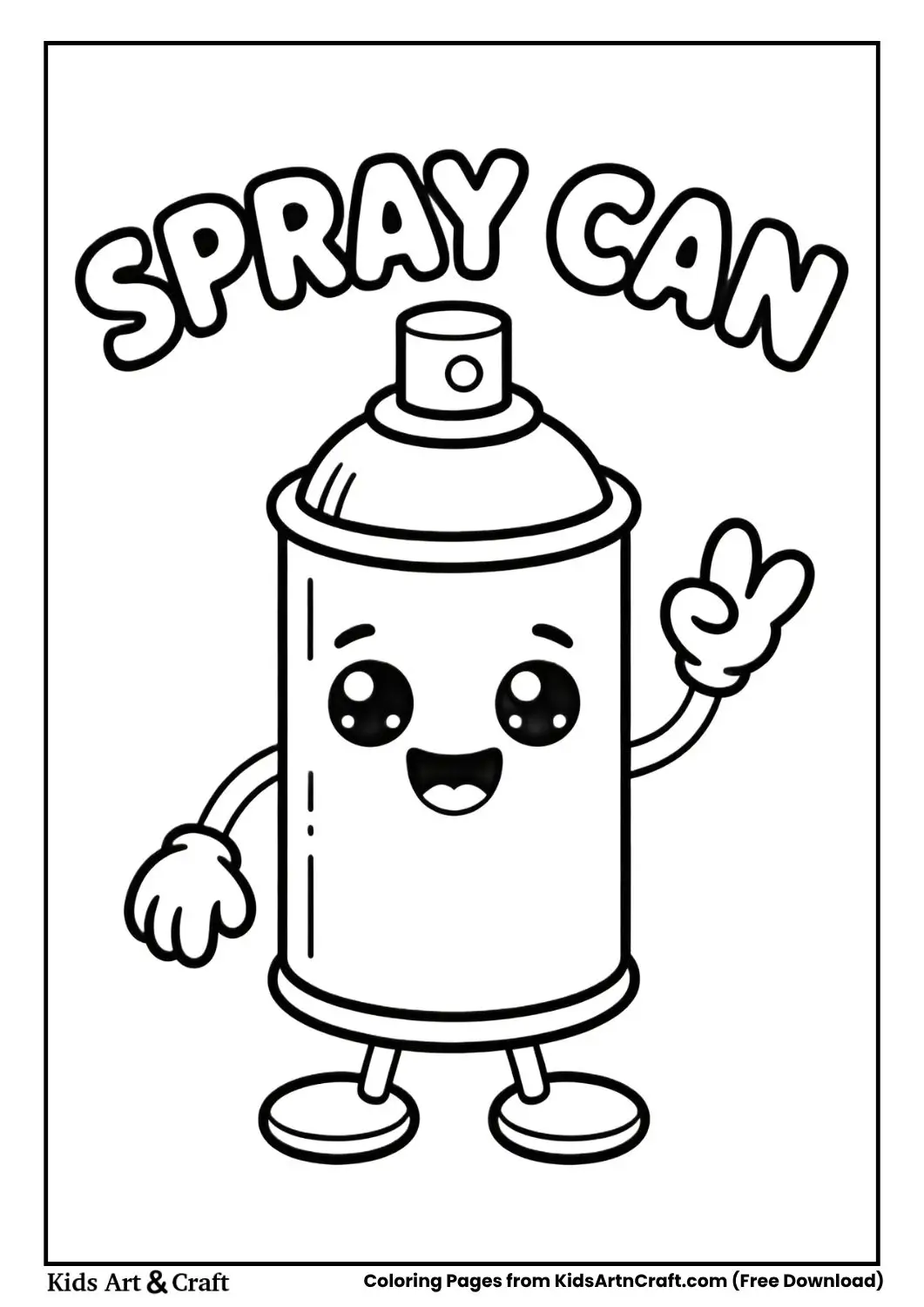 kawaii spray paint can coloring page black and white for kids