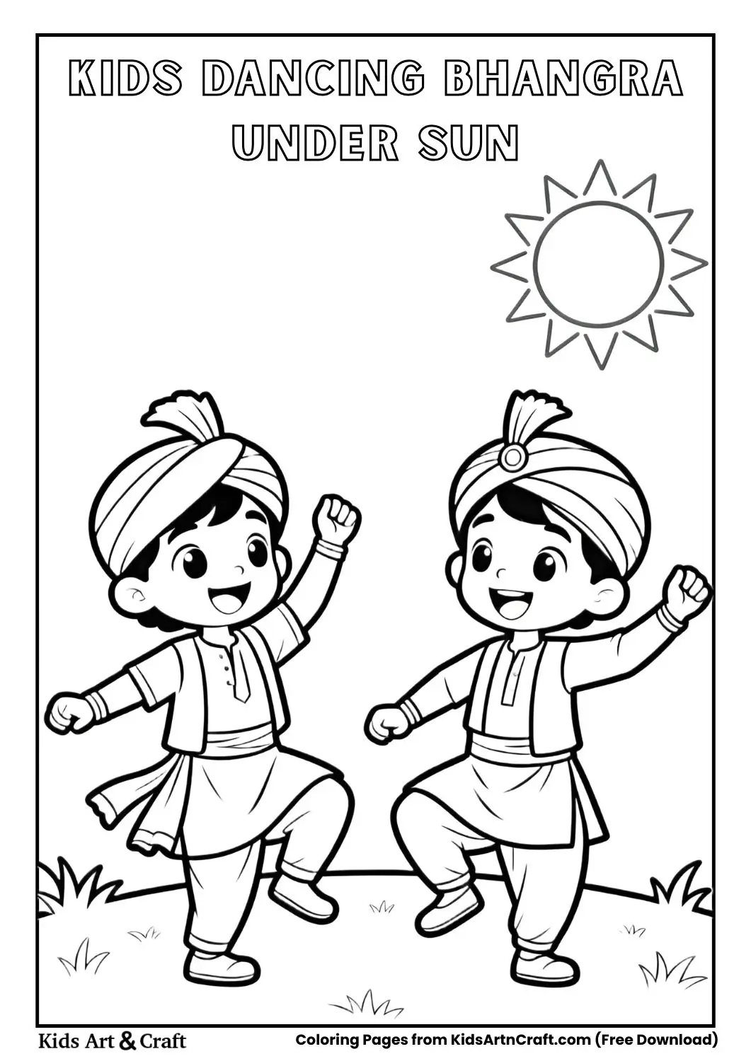 kids dancing bhangra outdoors under sun coloring page