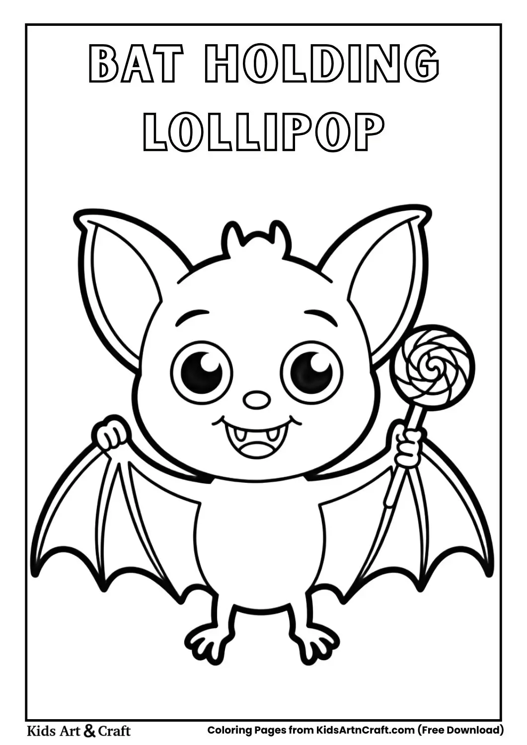Trick or treat bat holding lollipop Halloween coloring page