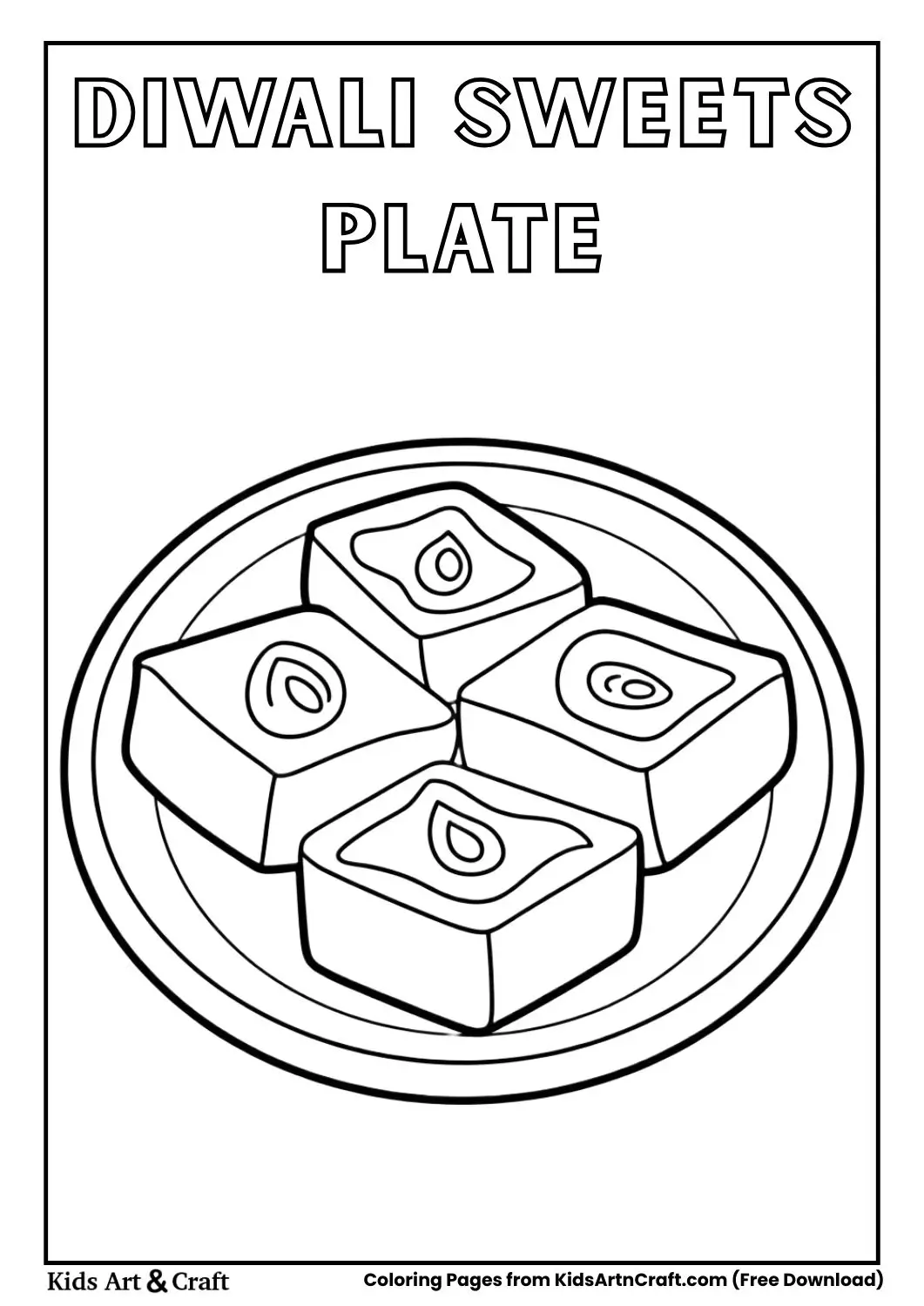 plate with laddoo barfi and jalebi coloring page