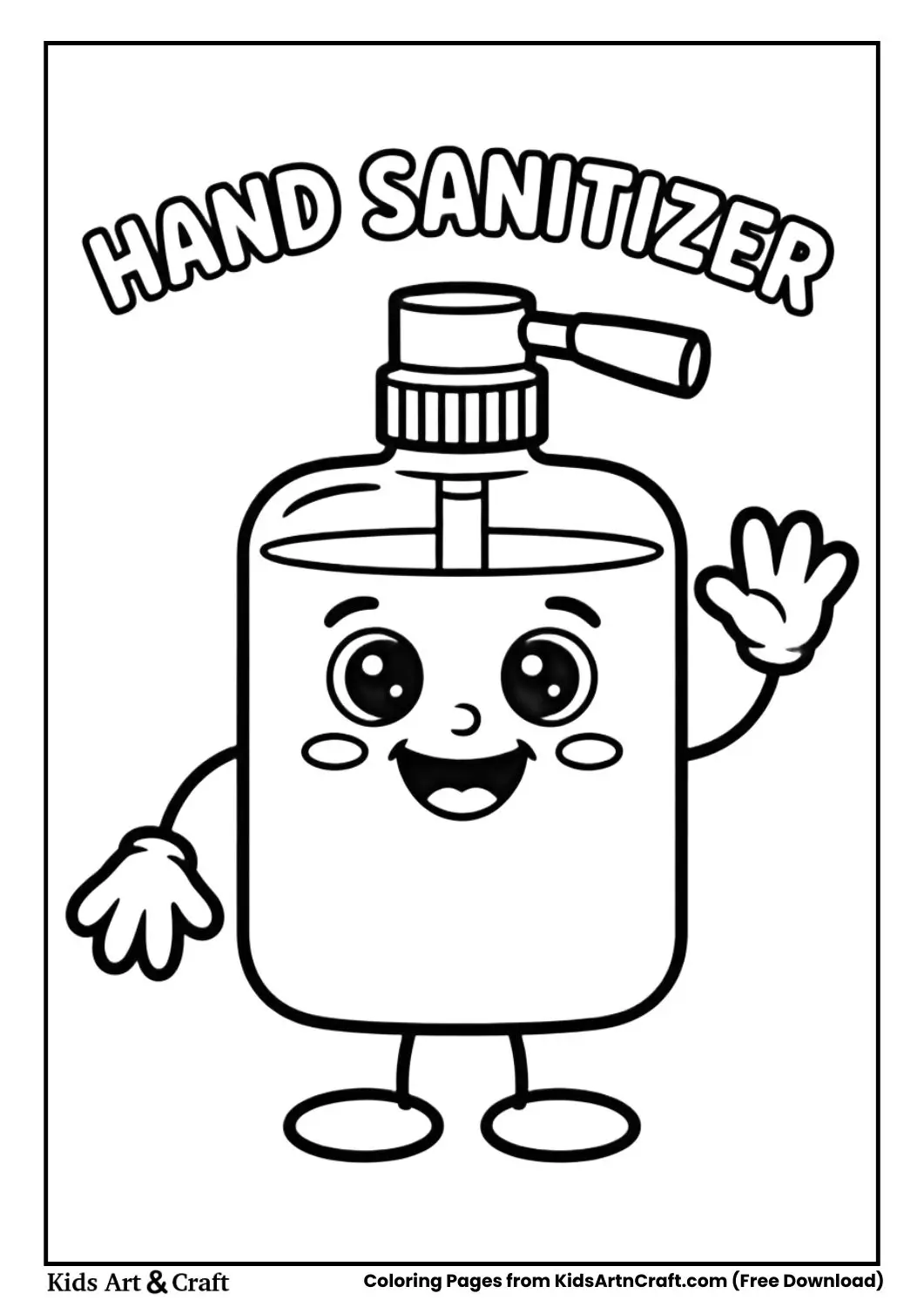 Cartoon hand sanitizer bottle coloring page for kids