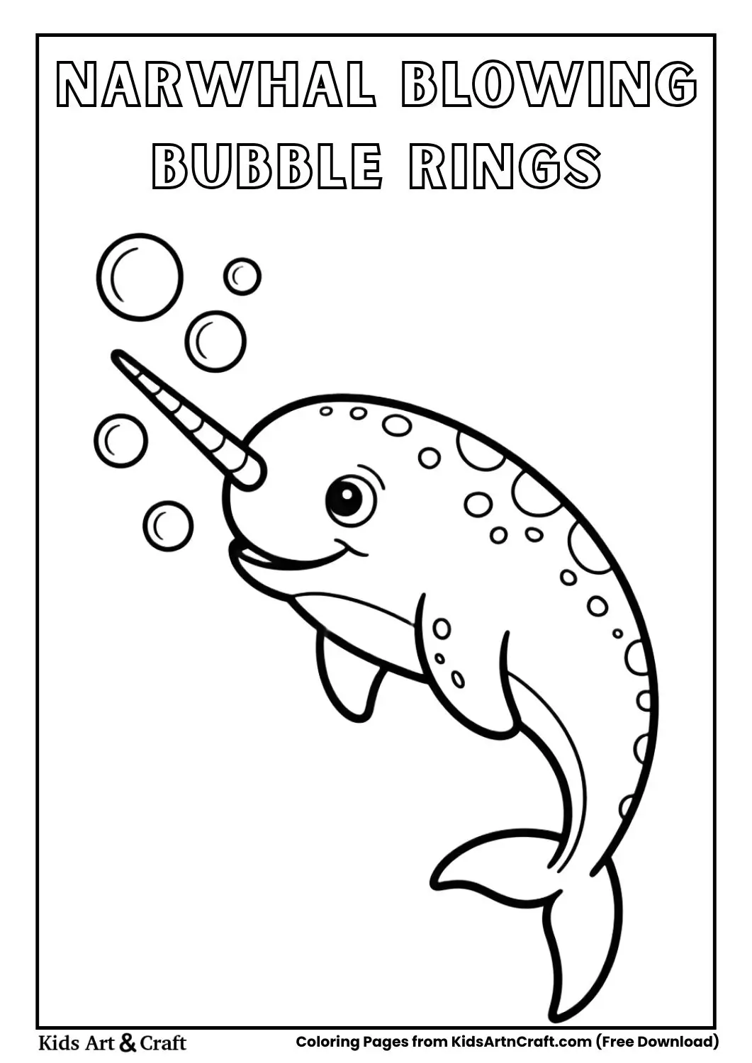 Narwhal blowing bubble rings coloring page