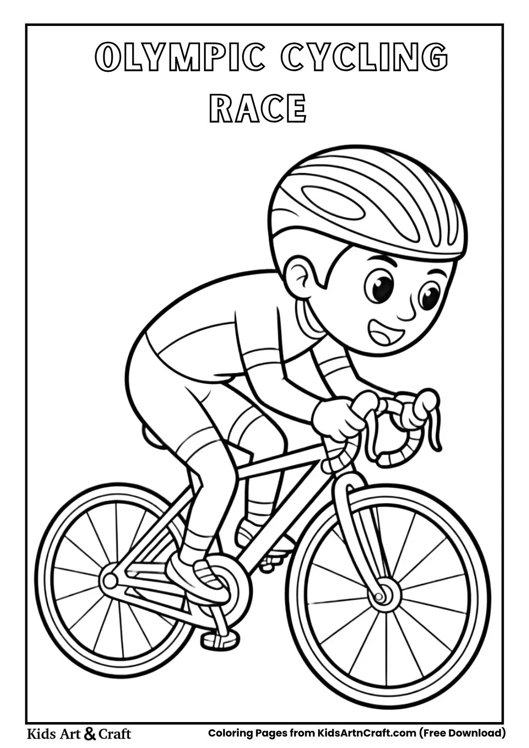 cyclist riding racing bicycle coloring page
