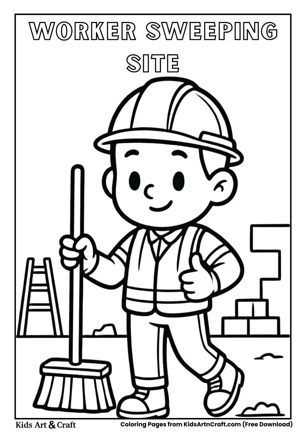 Worker sweeping construction site coloring page