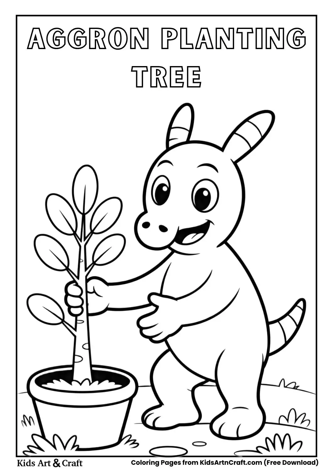 Aggron planting small tree cartoon coloring page