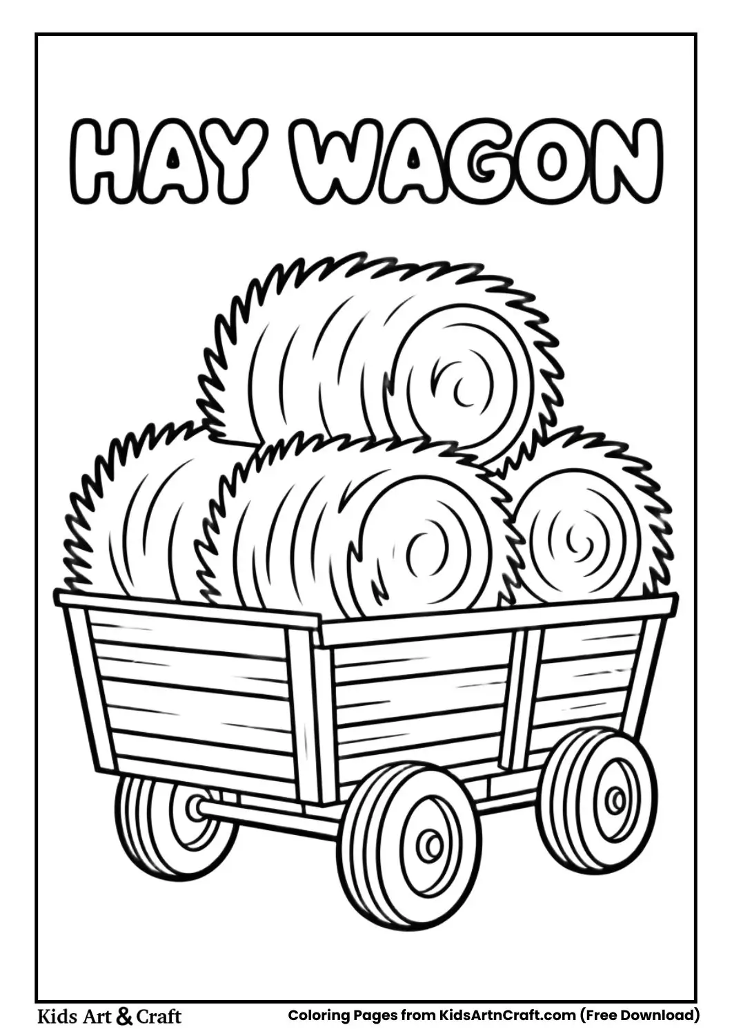 cartoon hay wagon with hay bales coloring page