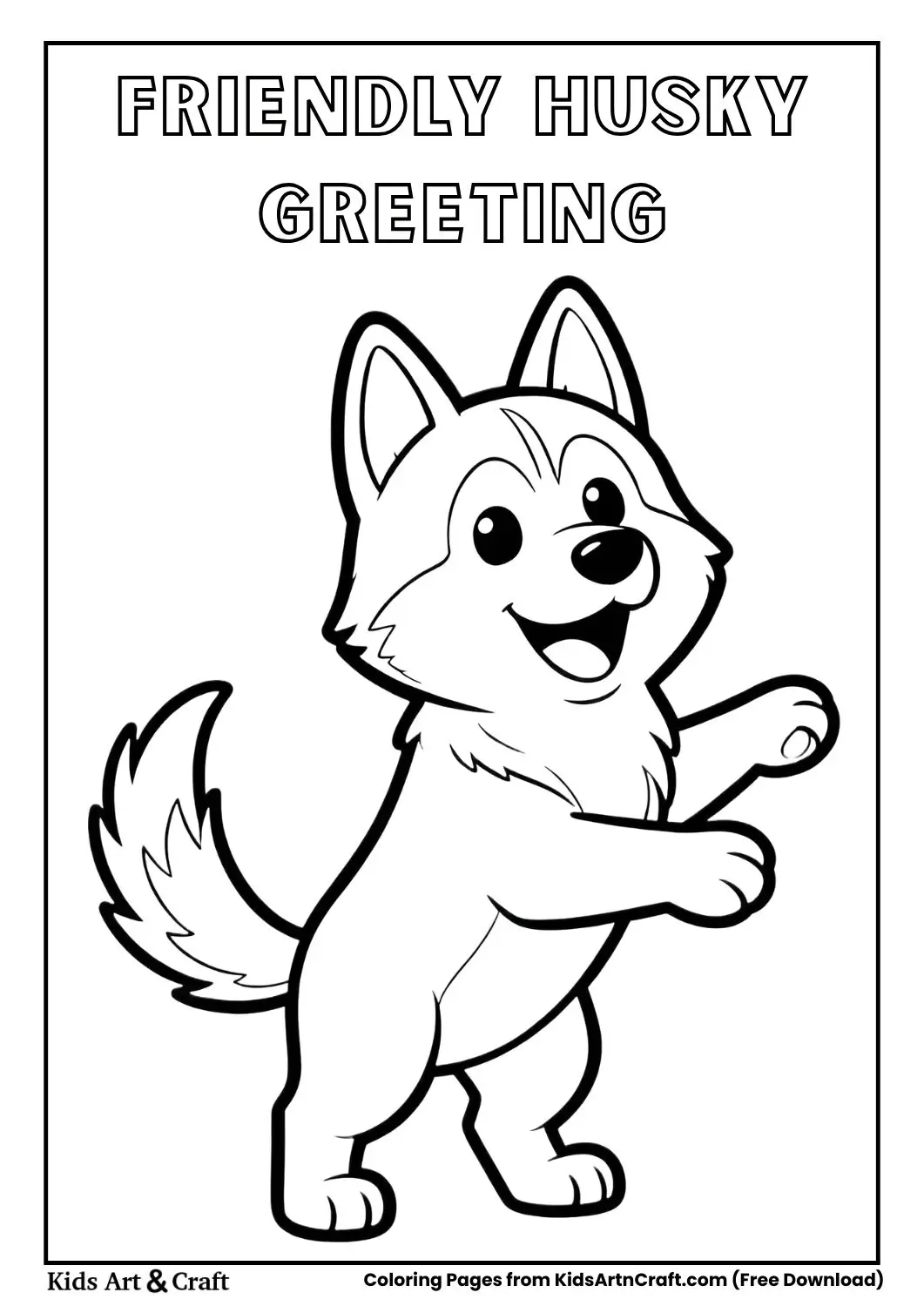 Husky greeting with wagging tail coloring page