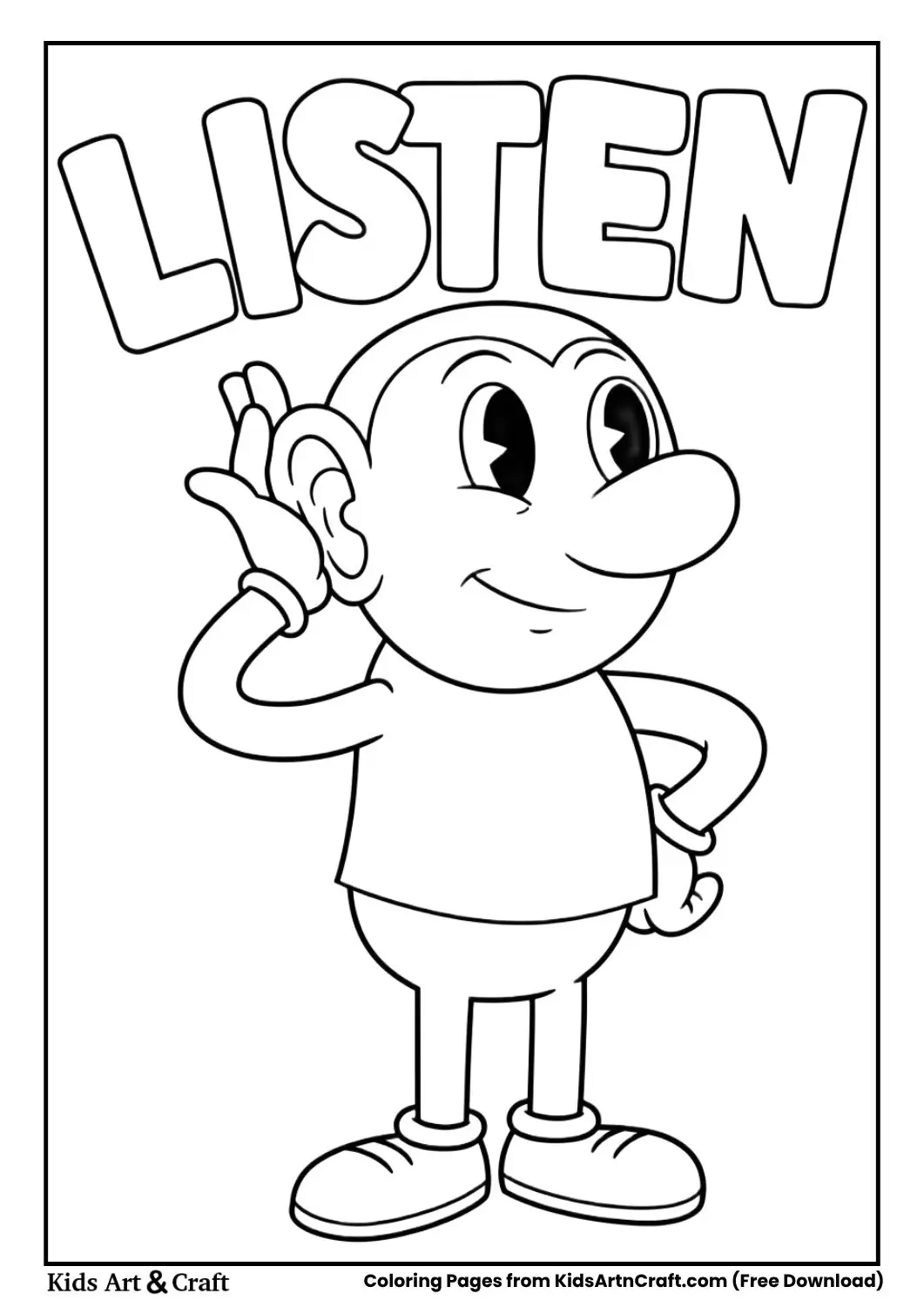 Hand behind ear listening gesture coloring page