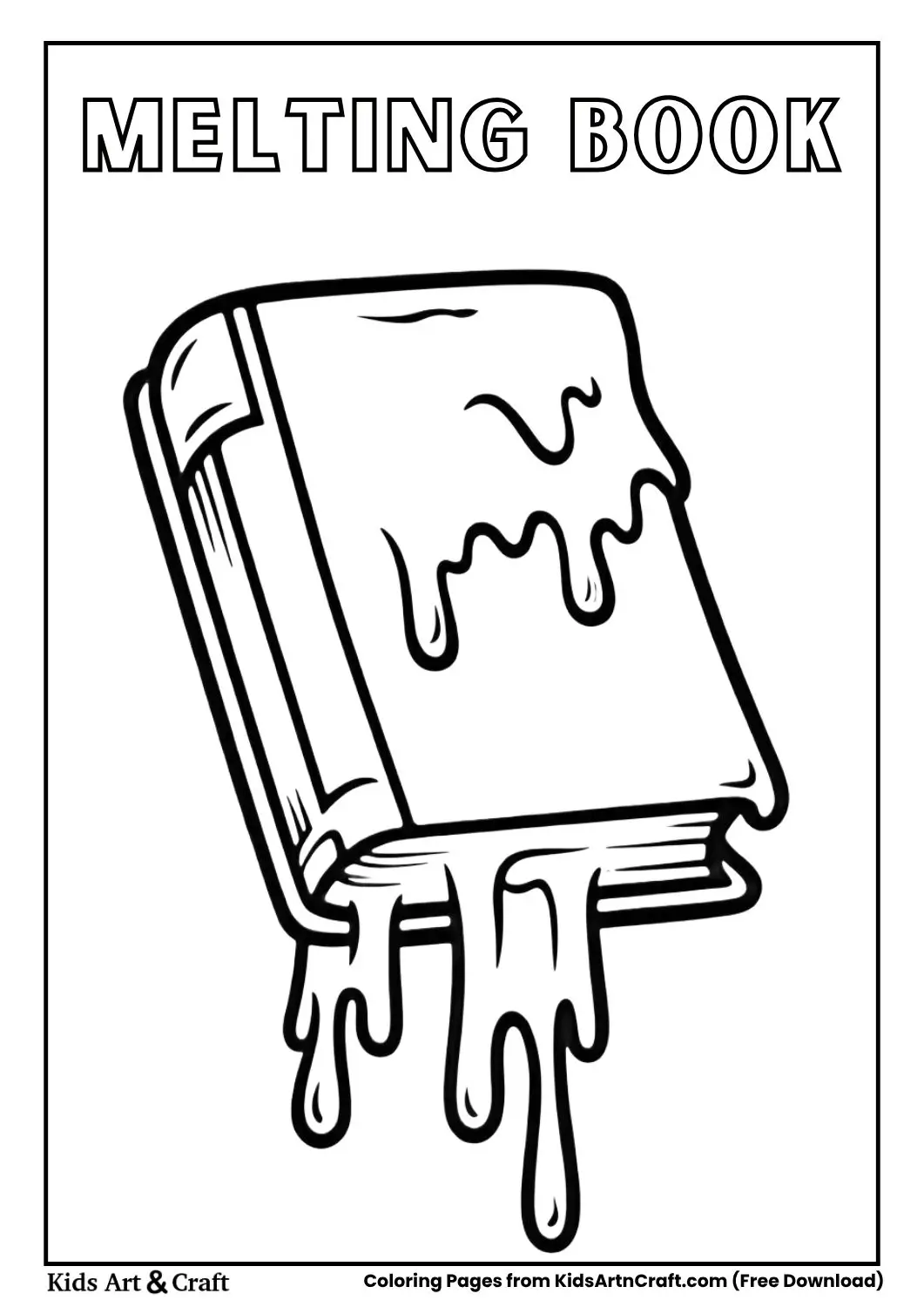 book melting pages dripping coloring page