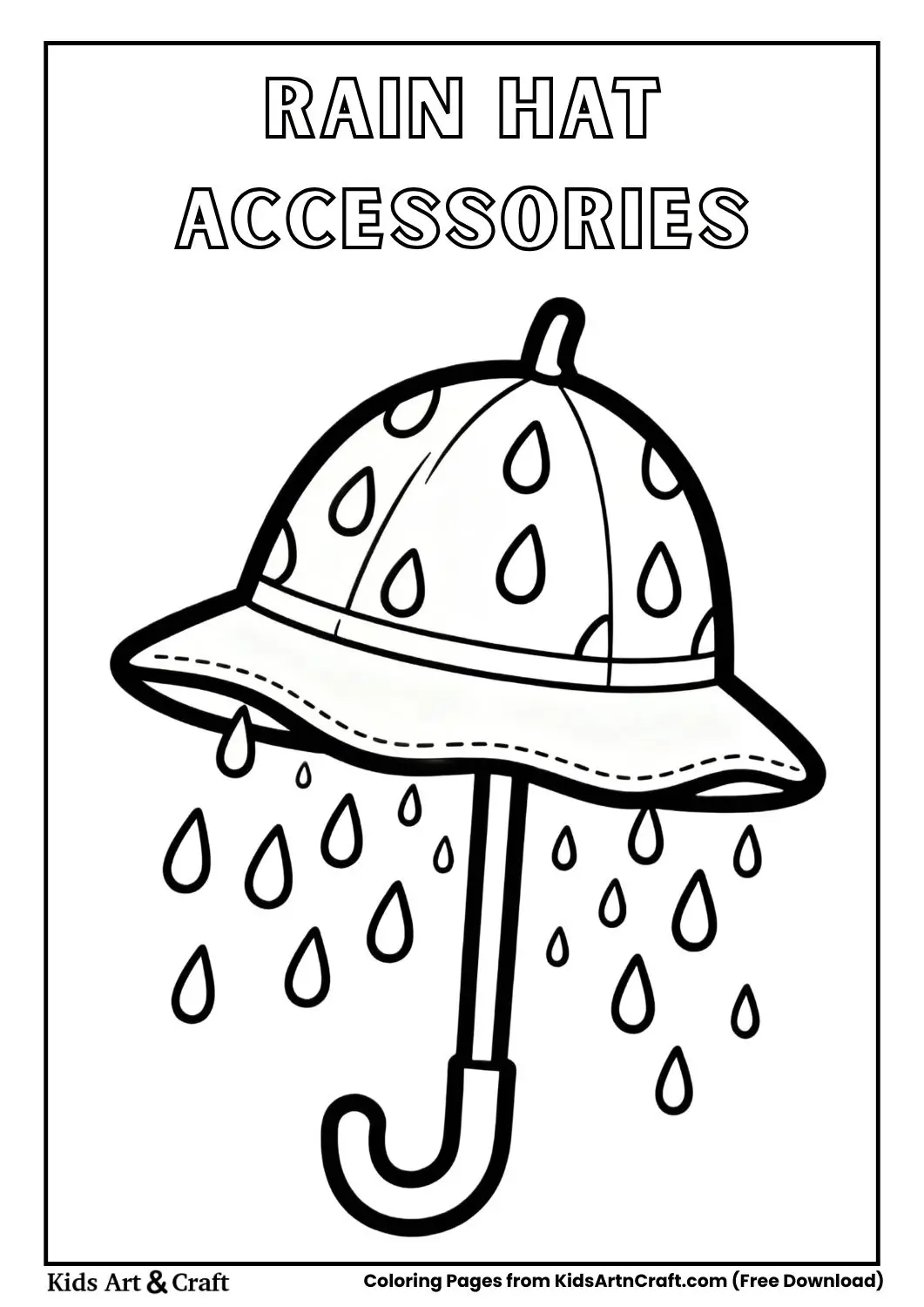 Kids rain hat with raindrop pattern coloring page