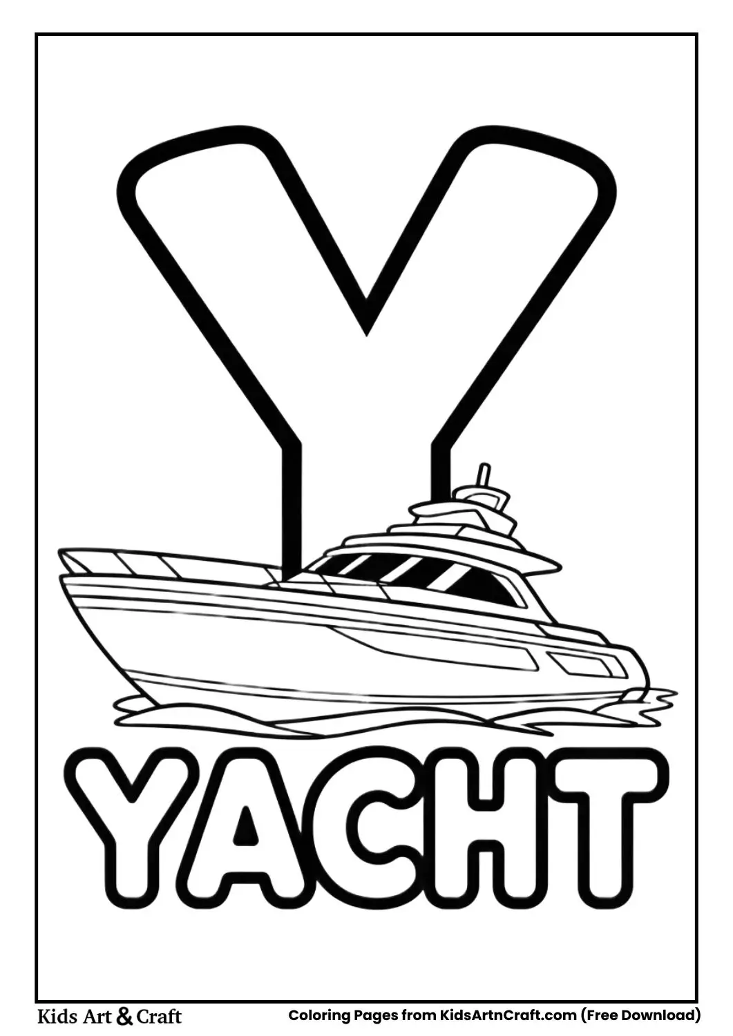 Y for Yacht coloring page with boat on water
