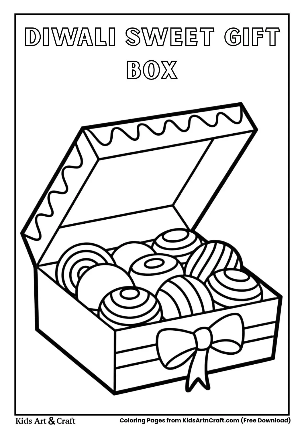 box of sweets with ribbon coloring page