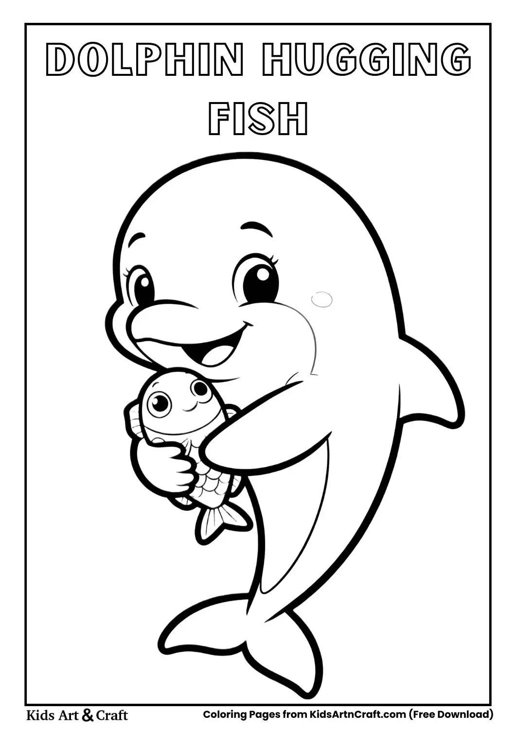 Dolphin hugging small fish coloring page