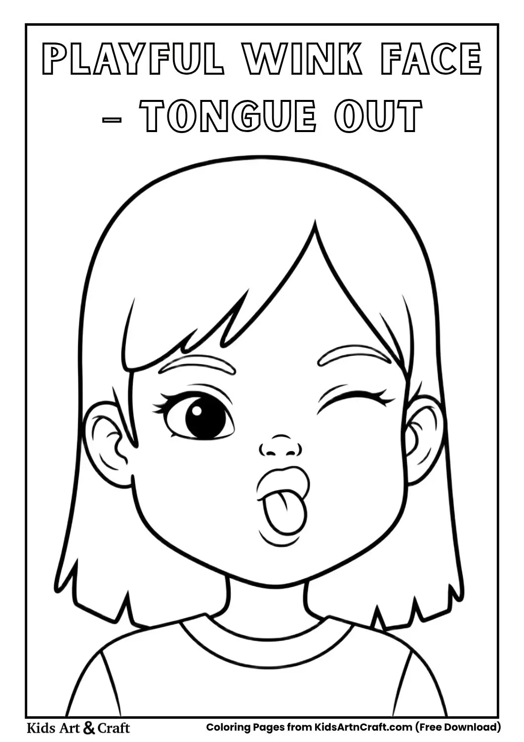 girl wink tongue out coloring page