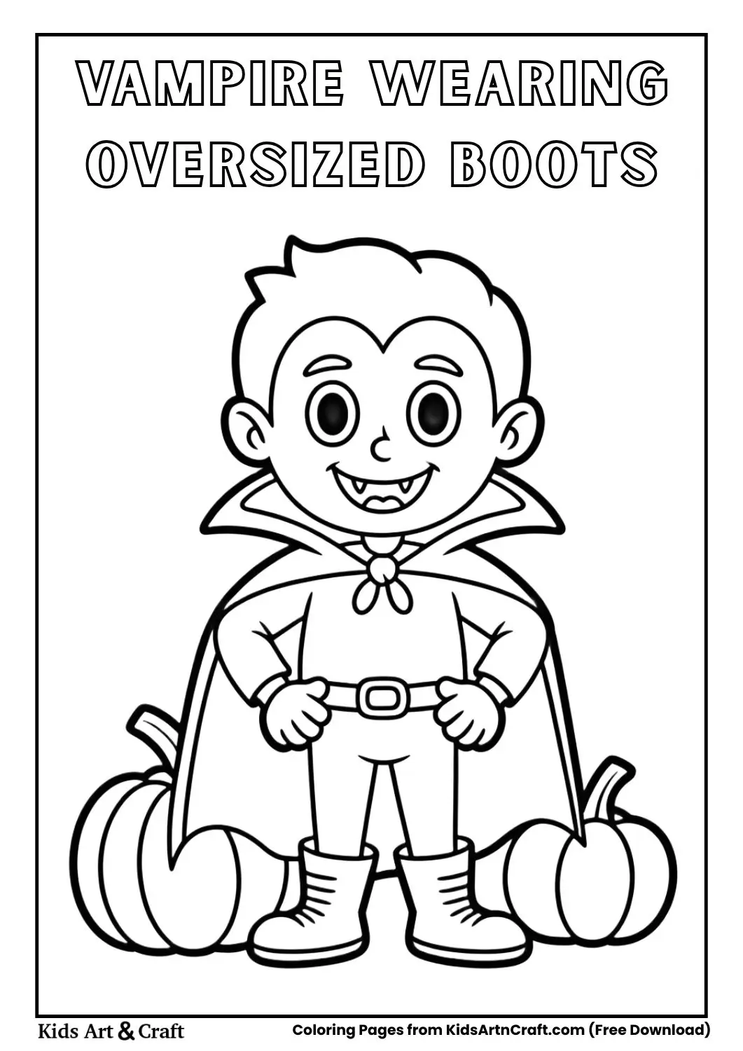 Cute vampire wearing oversized boots Halloween coloring page