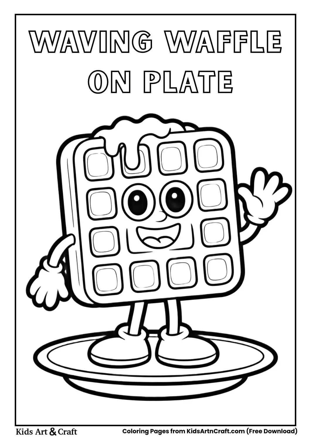 smiling waffle standing on plate waving cartoon coloring page