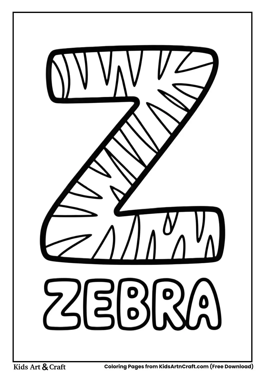 Z for Zebra coloring page with striped animal