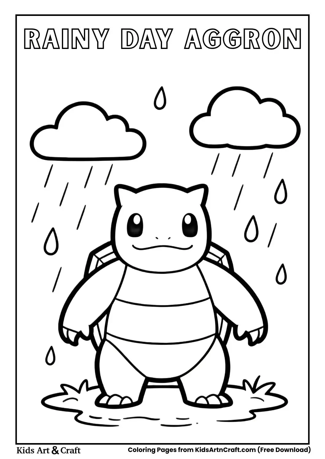 Aggron standing in rain cartoon coloring page