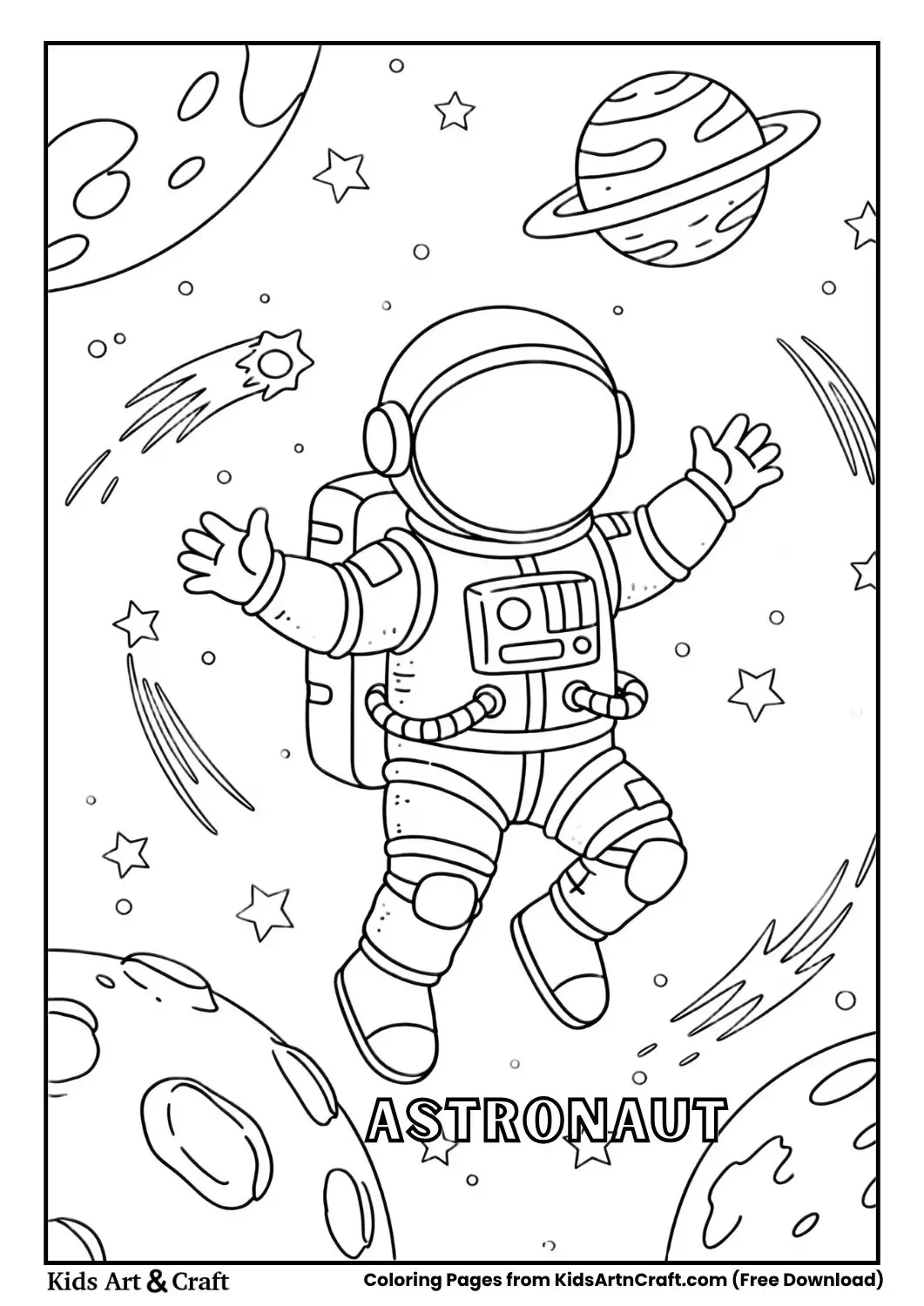 astronaut in space coloring page