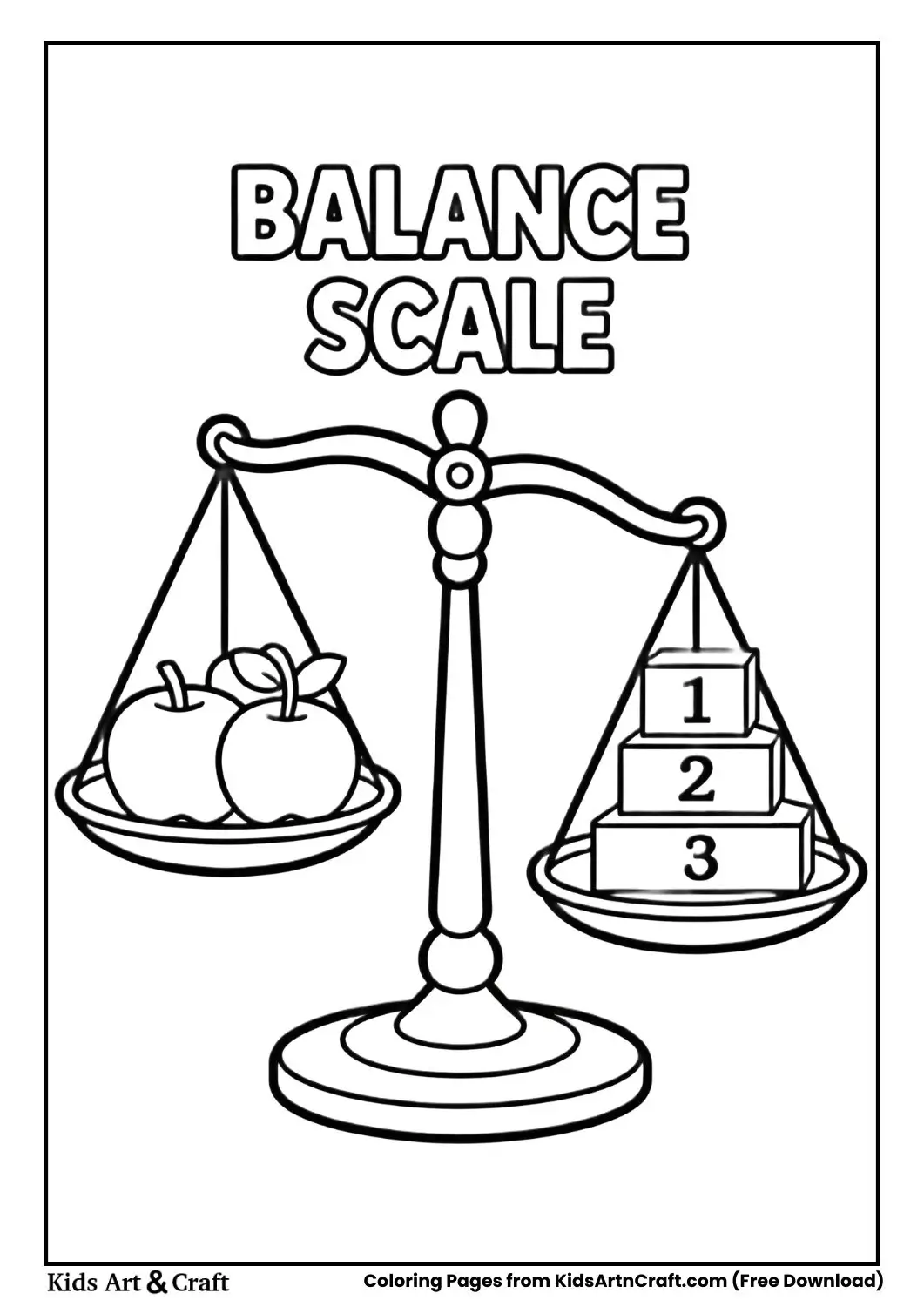 balance scale with fruit weight measuring tool coloring page