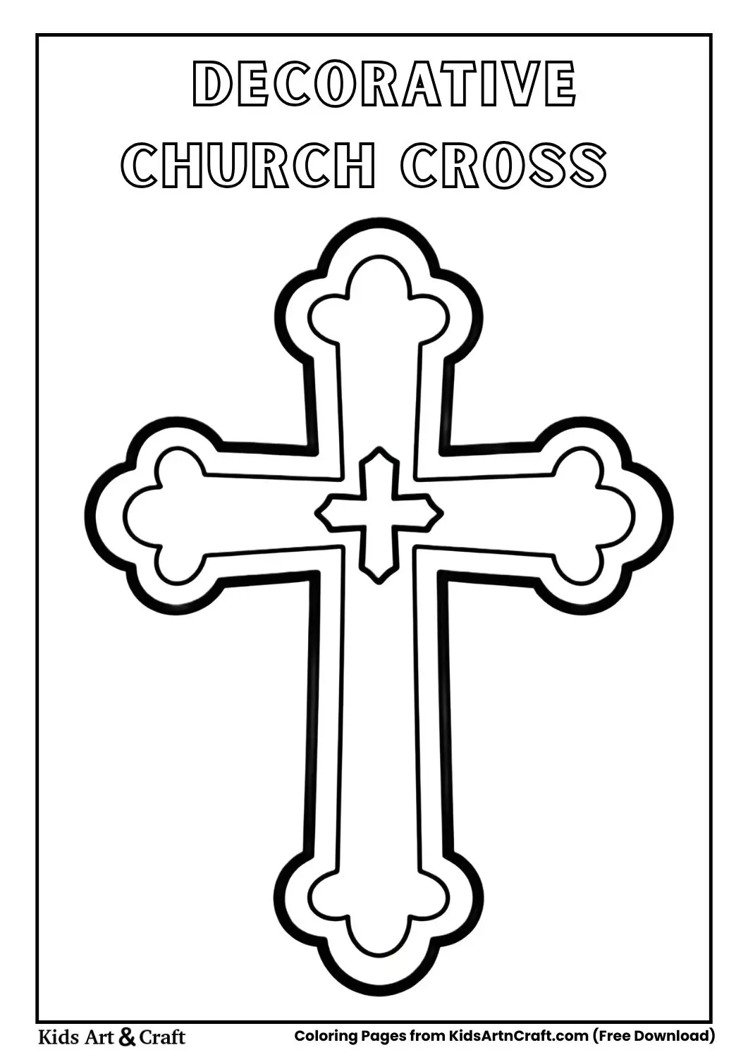 decorative church cross with simple patterns coloring page