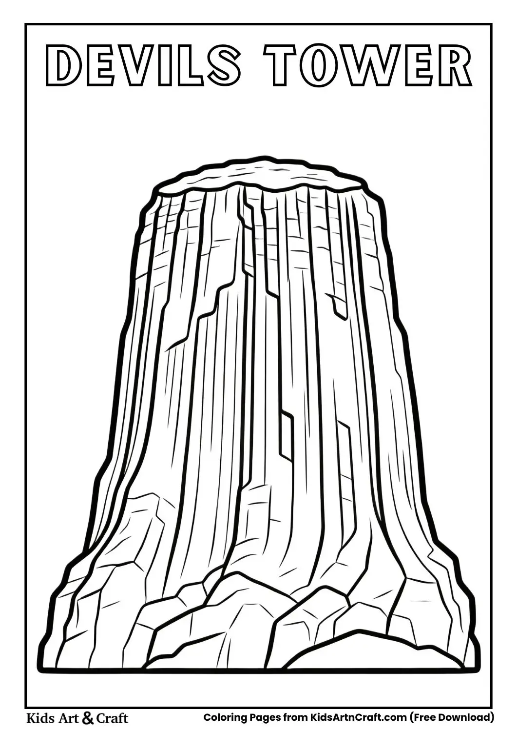 Devils Tower simple black and white outline coloring page