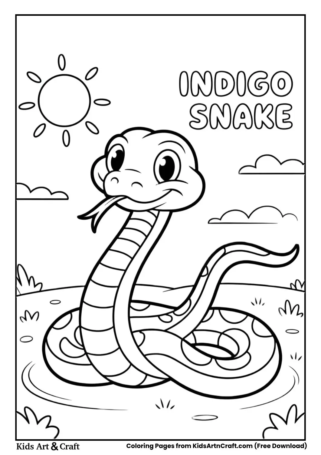 Indigo snake relaxing in sun coloring page