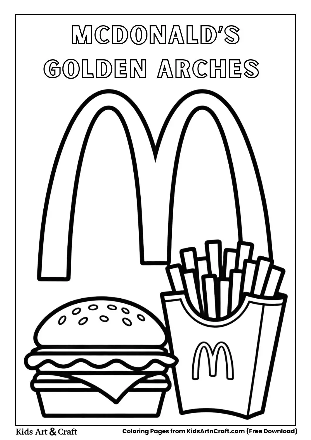 McDonald’s golden arches logo with burger and fries coloring page