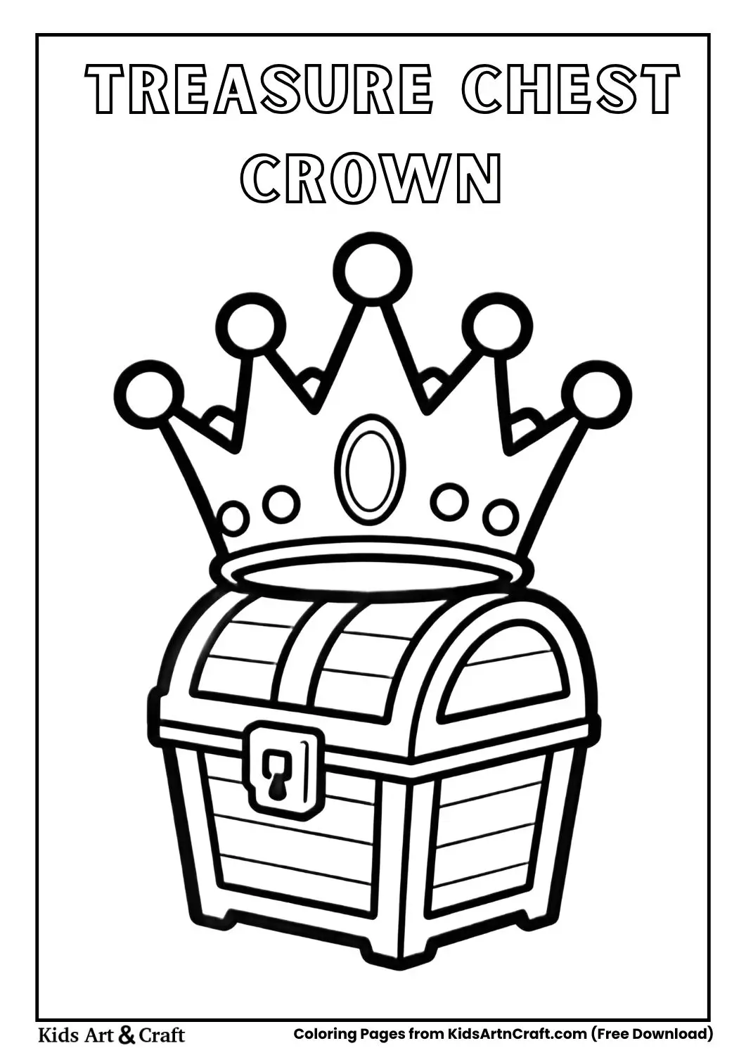 crown on treasure chest black and white coloring page