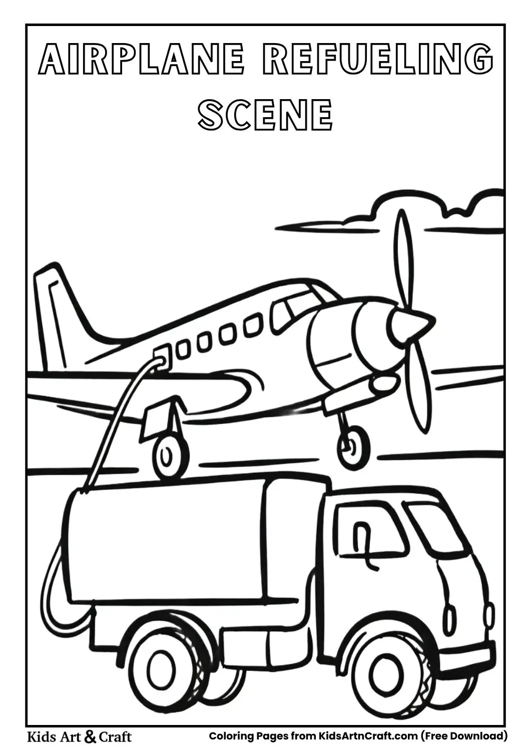 Fuel truck refueling airplane on runway