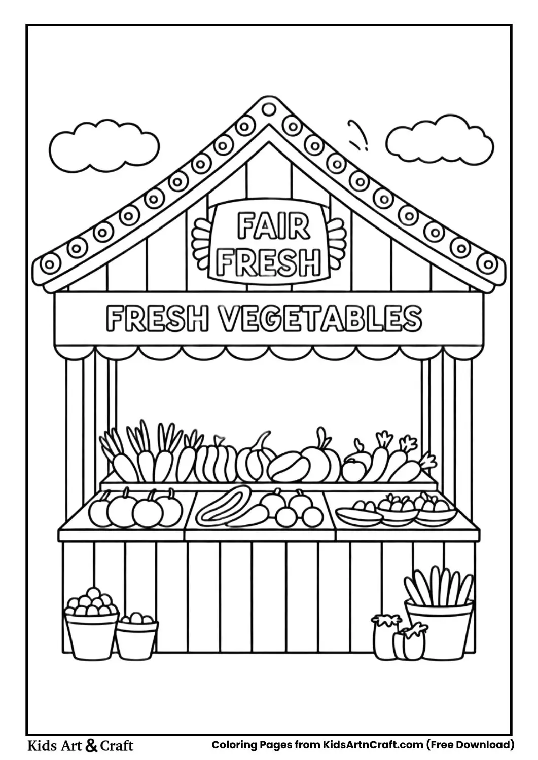 Fair Fresh Vegetables decorated stall coloring page