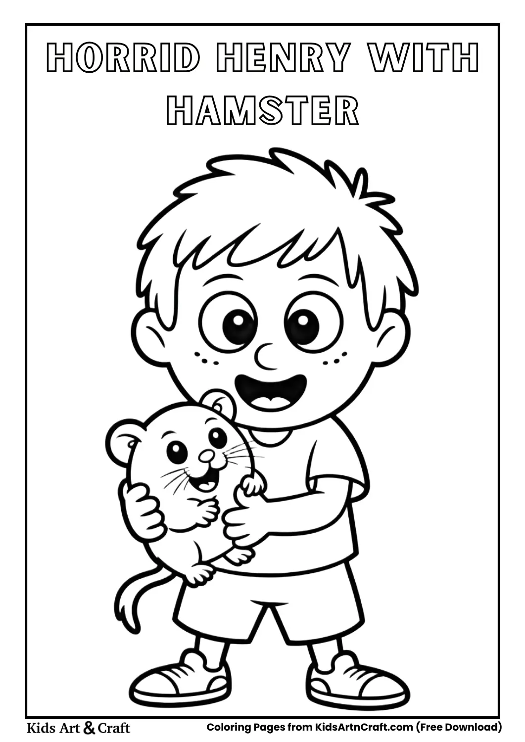 Horrid Henry holding hamster cartoon coloring page