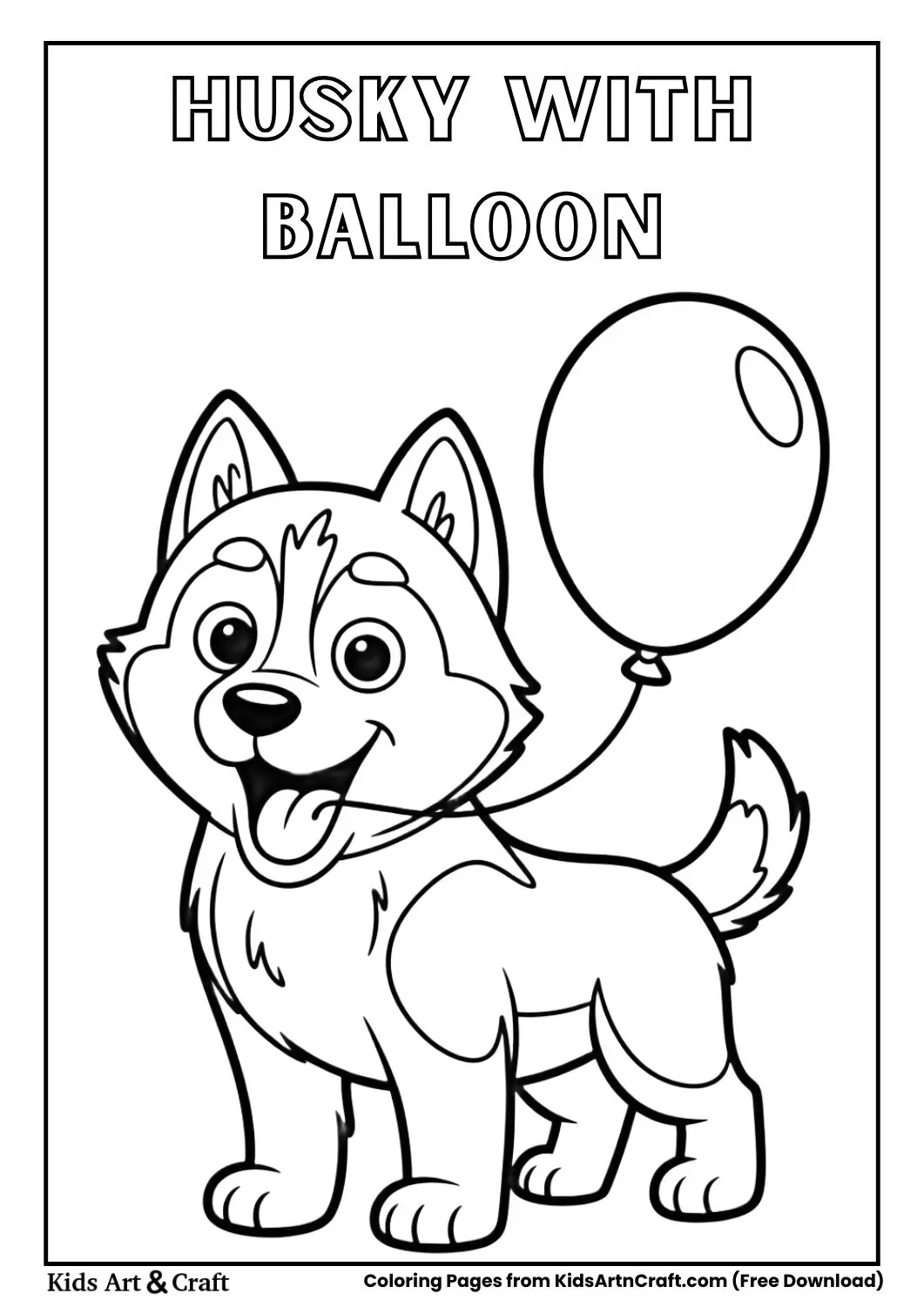 Husky holding balloon in mouth coloring page