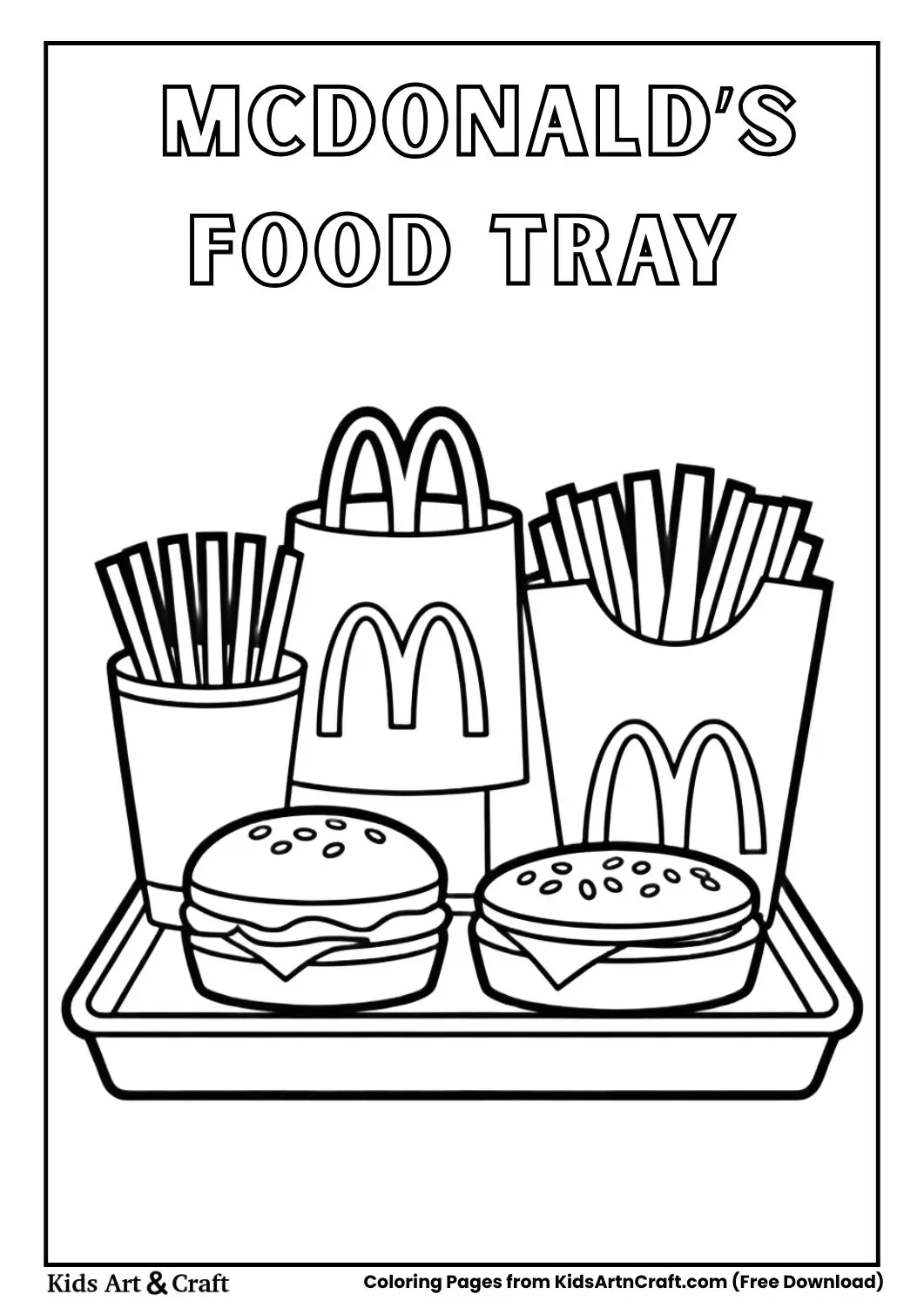 Tray of McDonald’s burger fries and drink coloring page