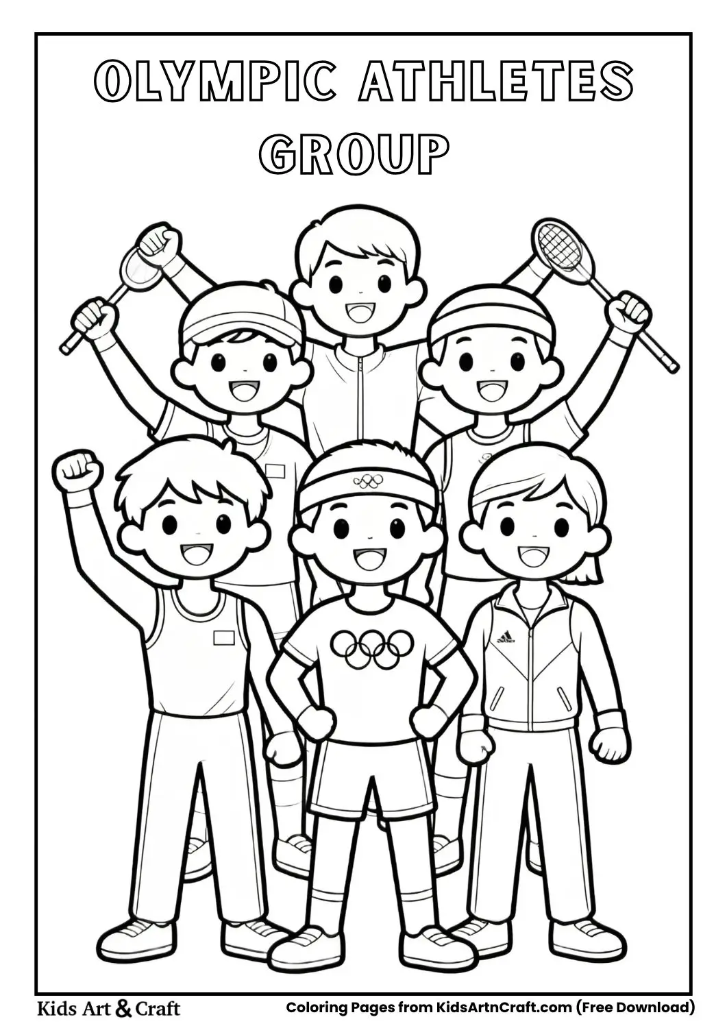 group of Olympic athletes from different sports coloring page