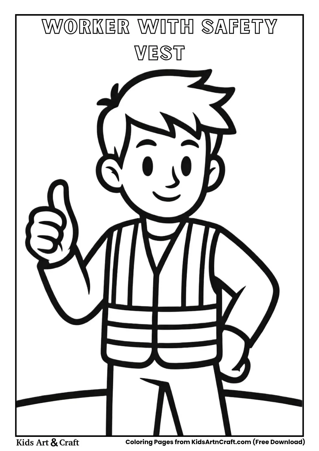 Worker wearing safety vest thumbs up coloring page