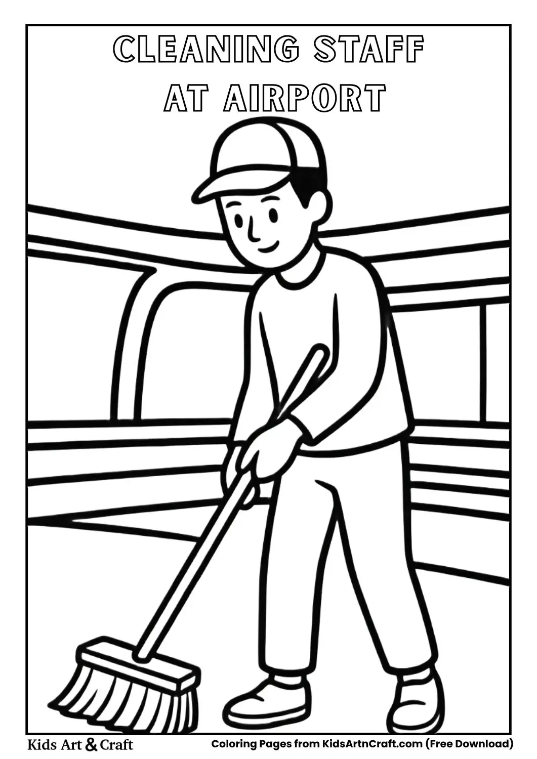 Worker sweeping airport floor