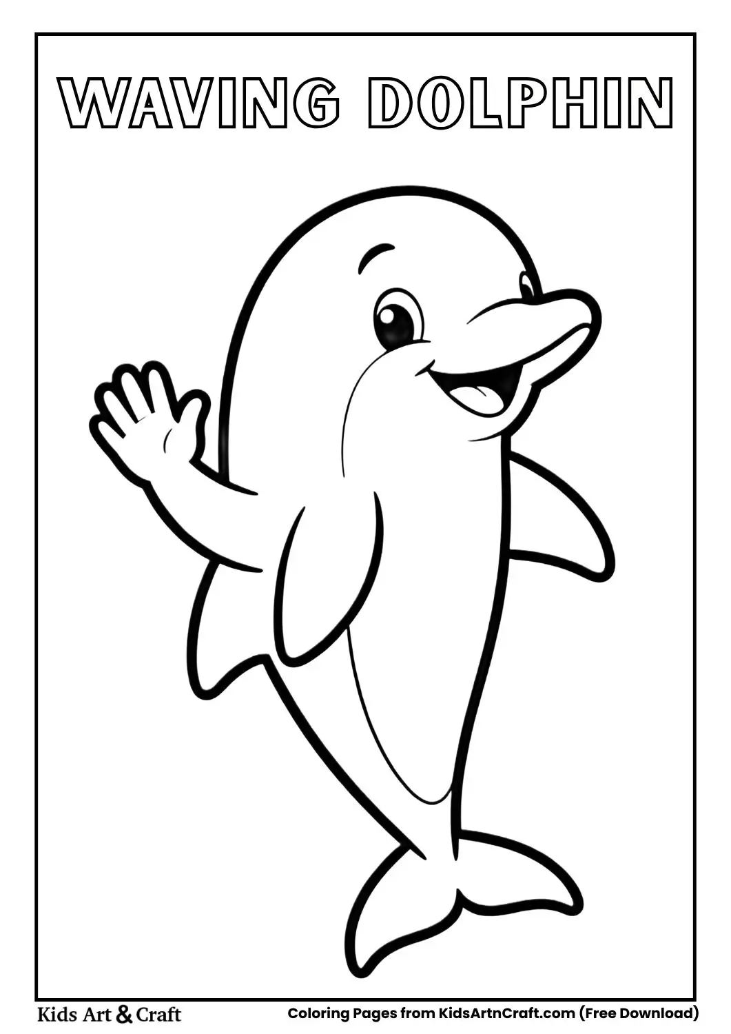 Dolphin waving fin hello coloring page
