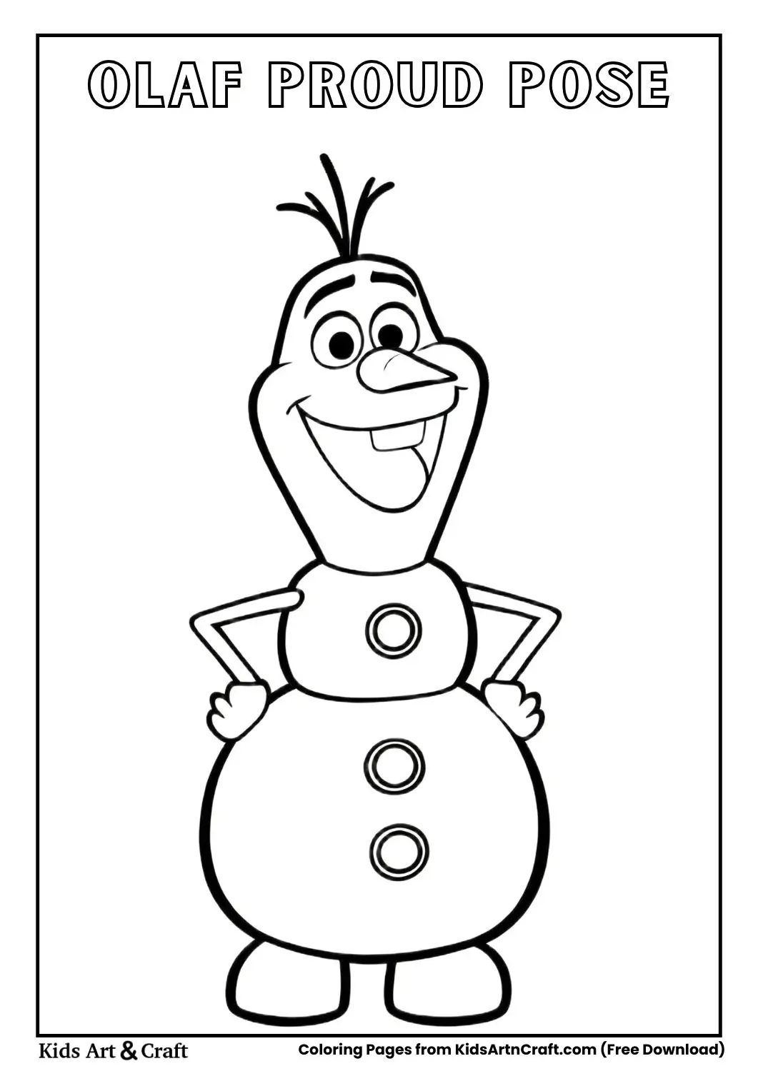 Olaf standing proudly hands on hips cartoon coloring page