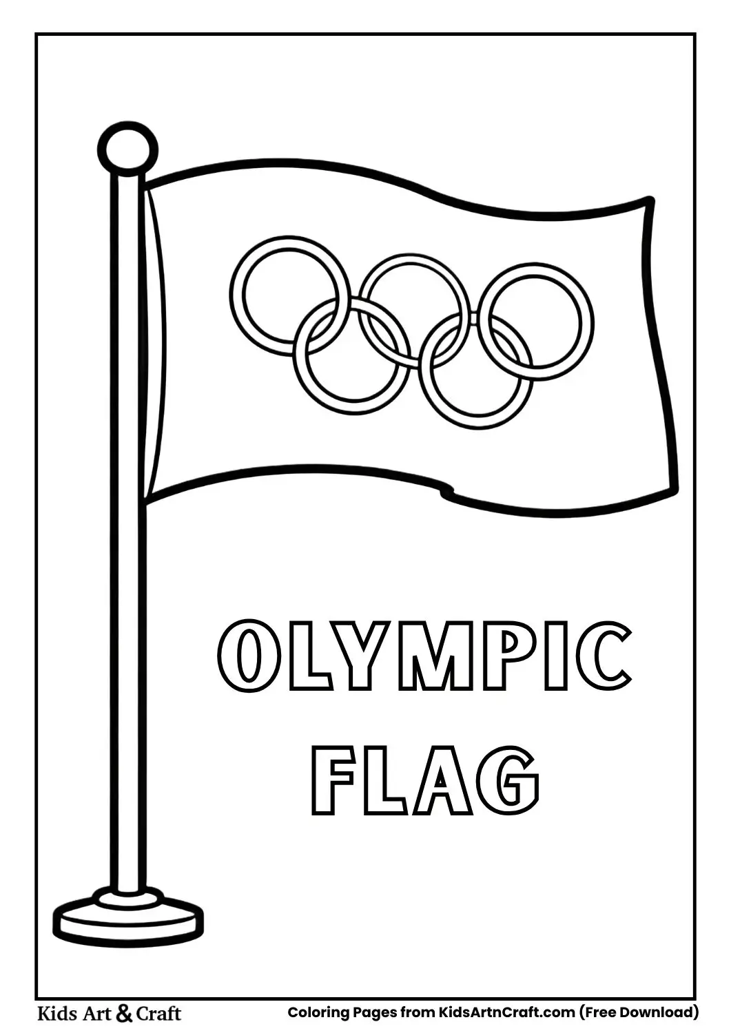 Olympic flag waving with rings coloring page