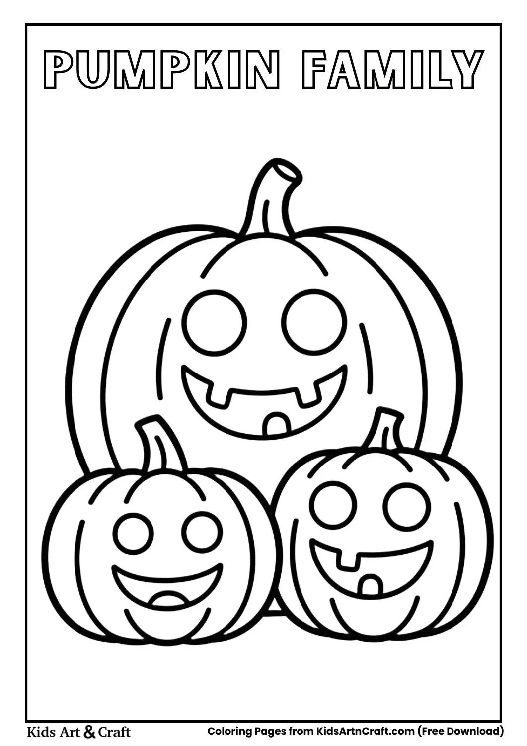 Pumpkin family big medium small coloring page for kids